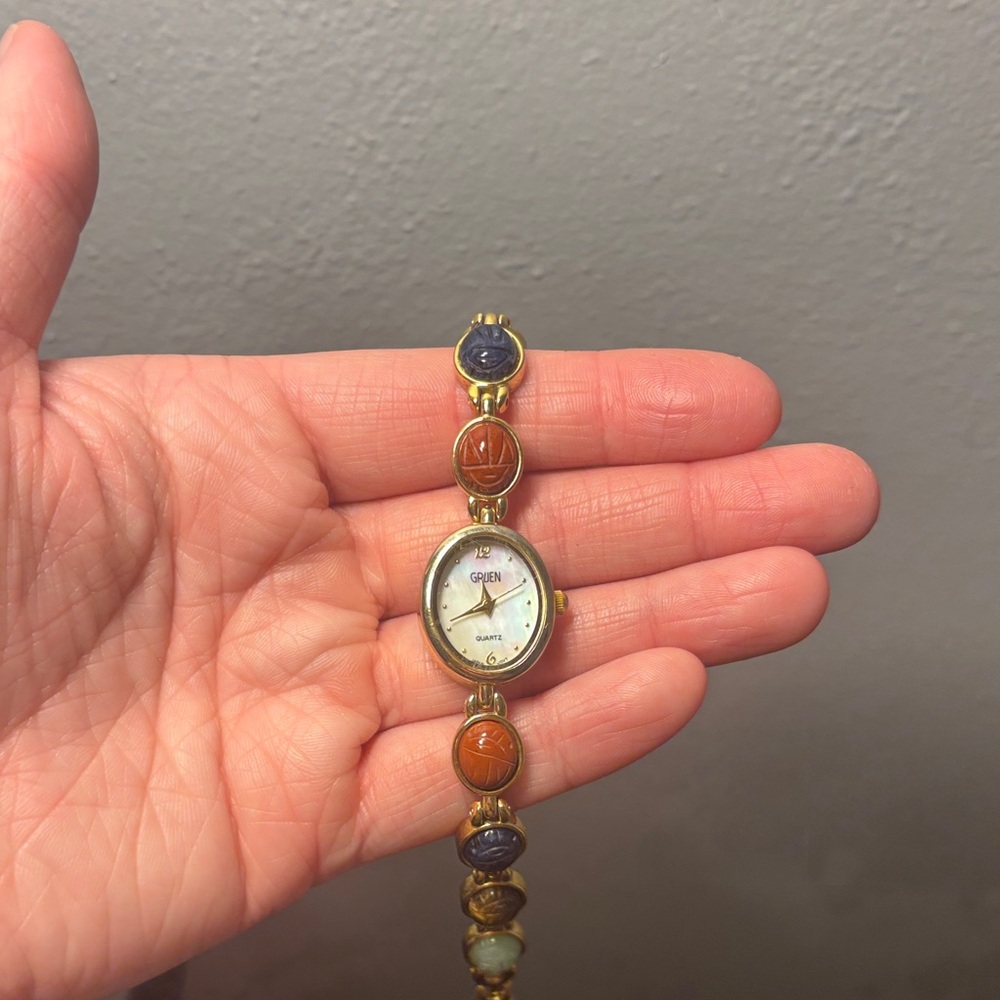Vintage Gruen Scarab Gemstone Watch